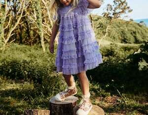 Mini Boden Lavender Winnie Tulle Tiered Ruffle Party Dress Size 3-4Y
